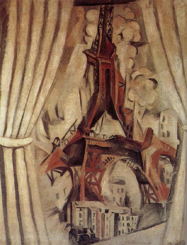Delaunay, Robert Eiffel Tower  in front of Curtain Spain oil painting art